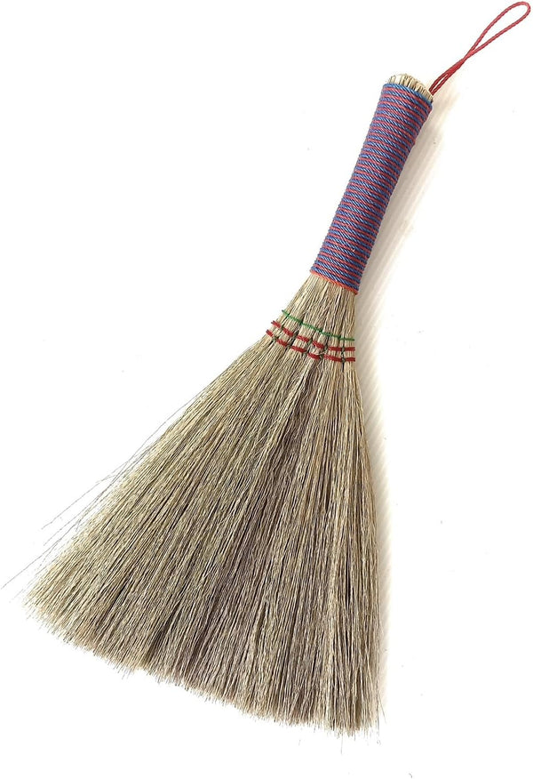 Handmade Bamboo Grass Broom - Angled Bristles for Sweeping Debris & Dust, Compact Cleaning Essential, 11 Inch