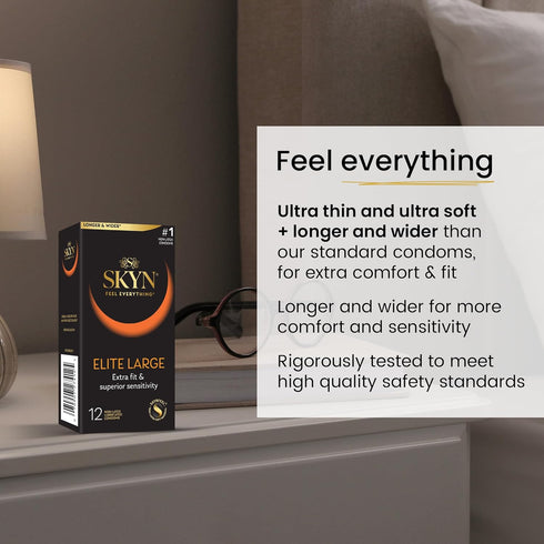 SKYN (12 Count) Elite Large and Extra Lube Ultra-Thin Lubricated Latex-Free Condoms
