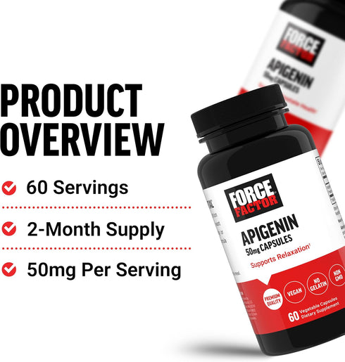FORCE FACTOR Apigenin Supplement, 60 Capsules, 50mg, Relaxation and Stress Support, Powerful Bioflavonoid and