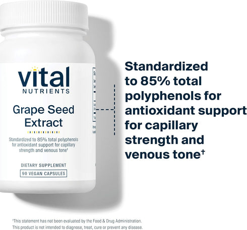 Vital Nutrients Grape Seed Extract 100mg, Potent Antioxidant for Circulation, Capillary, and Vein Health (90 Capsules)