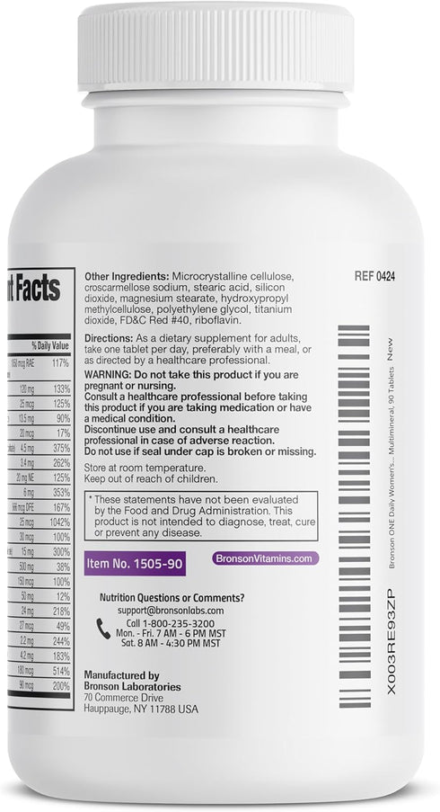Bronson ONE Daily Women’s 50+ Complete Multivitamin | 90 Tablets | Multimineral Supplement