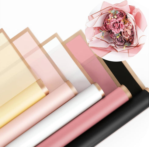 Whaline 30 Sheets Floral Wrapping Paper with Rose Gold Edge, 5 Colors for Wedding Birthday DIY Crafts