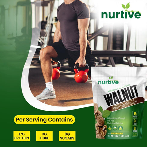 Walnut Protein Powder, 16 oz, Rich in Omega-3, Plant-Based Protein, Gluten Free, Vegan