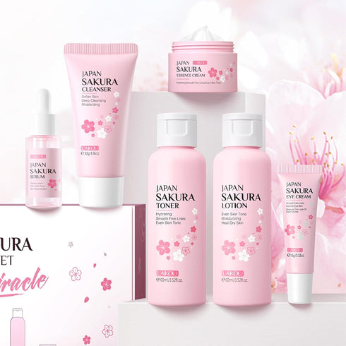 Skin Care Set JAPAN SAKURA - Women Beauty Gift Set with Cleanser, Toner, Lotion, Serum, Eye Cream, 6pcs