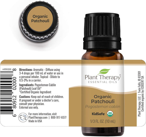 Plant Therapy Organic Patchouli Essential Oil - 10 mL (1/3 oz) - 100% Pure, Undiluted, Therapeutic Grade