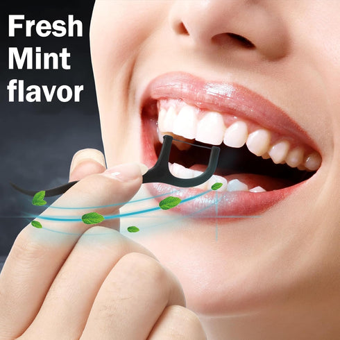 2000 Count Floss Picks Bulk, Natural Dental Floss Picks Toothpicks, High Pull Tooth Flosser Picks for Teeth (Black)