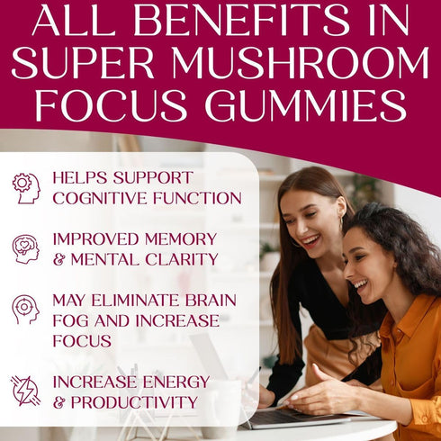 Auri Super Mushroom Focus Gummies - 60 Vegan Friendly Gummies with Lion's Mane, Alpha GPC & Rhodiola for Cognitive
