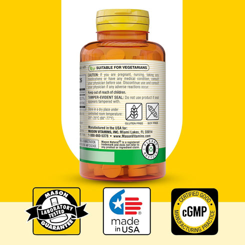 MASON NATURAL Vitamin B1 Thiamine 250 mg, 100 Day Supply Dietary Supplement, Easy to Swallow Tablets