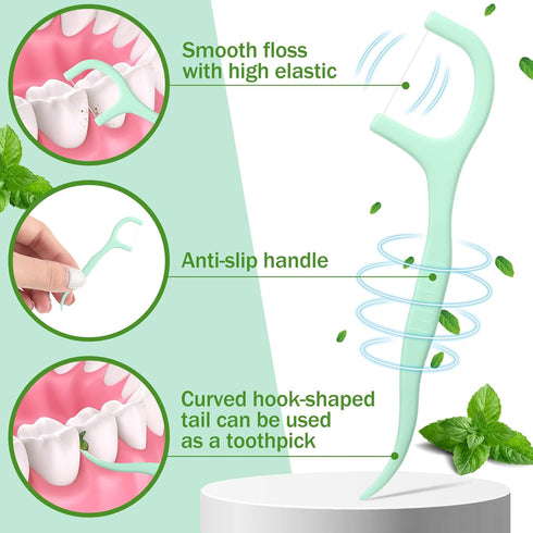 2000 Count Natural Dental Floss Picks - Sustainable High Pull Tooth Flosser Picks for Teeth (Green)