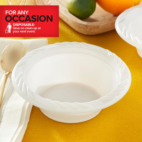 Stock Your Home 240 Pack 12 oz Elegant White Plastic Bowls for Parties, Disposable Small Bowls for Dinner or Cocktail