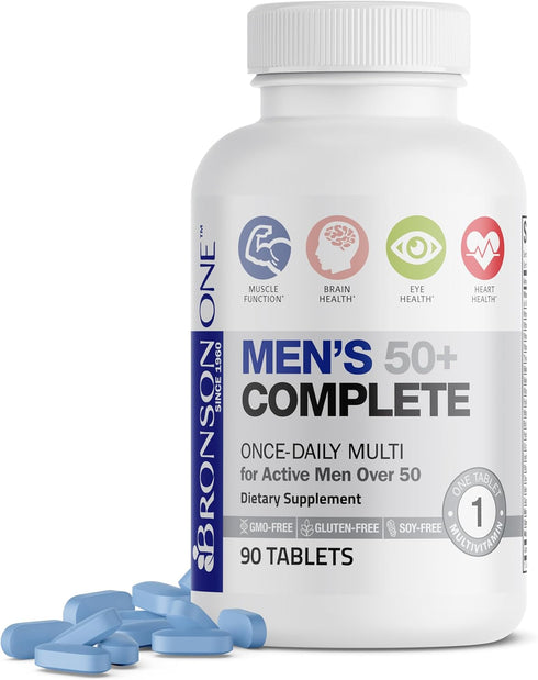 Bronson ONE Daily Mens 50+ Complete Multivitamin, 90 Tablets - Multimineral Supplement