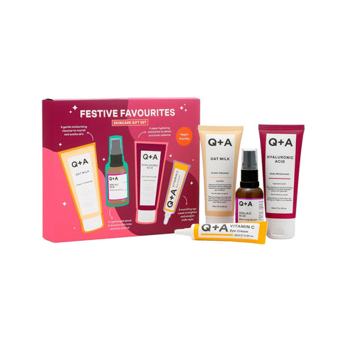 Q+A Festive Favourites Gift Set | Hyaluronic Acid Moisturiser (75ml), Oat Milk Cream Cleanser (75ml), Azelaic Acid