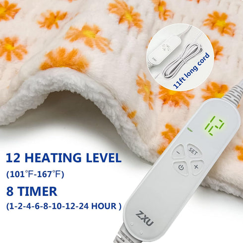 ZXU Heating Pad for Back Pain Relief, Ultra Soft Sherpa, XL King Size 12" x 24", Moist Heat, 12 Heat Levels, Machine