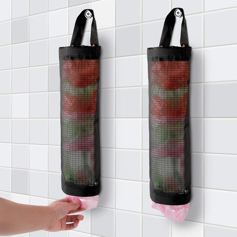 Hanging Folding Mesh Garbage Bag Organizer, Trash Bags Holder, Plastic Waste Bag Storage for Kitchen, Black