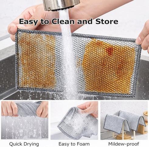 Usoyuso 12 Pcs Multipurpose Wire Dishwashing Rag, Non-Scratch Wire Dish Cleaning Cloths for Wet and Dry, Reusable Steel