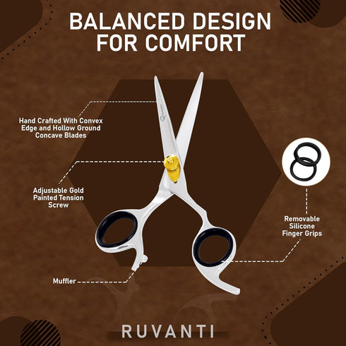 Ruvanti Hair Cutting Scissors, Professional Barber Premium Shears, Sharp Stainless Steel Blades, Comfortable Grip