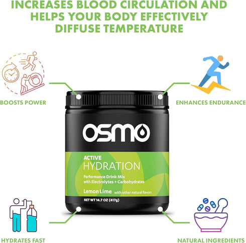 Osmo Active Hydration Electrolyte Powder - includes Sodium, Magnesium, Potassium, Carbs & Vitamins, Cane Sugar, All Natural Ingredients, 3X Faster Hydration, Boosts Power & Endurance - Lemon Lime