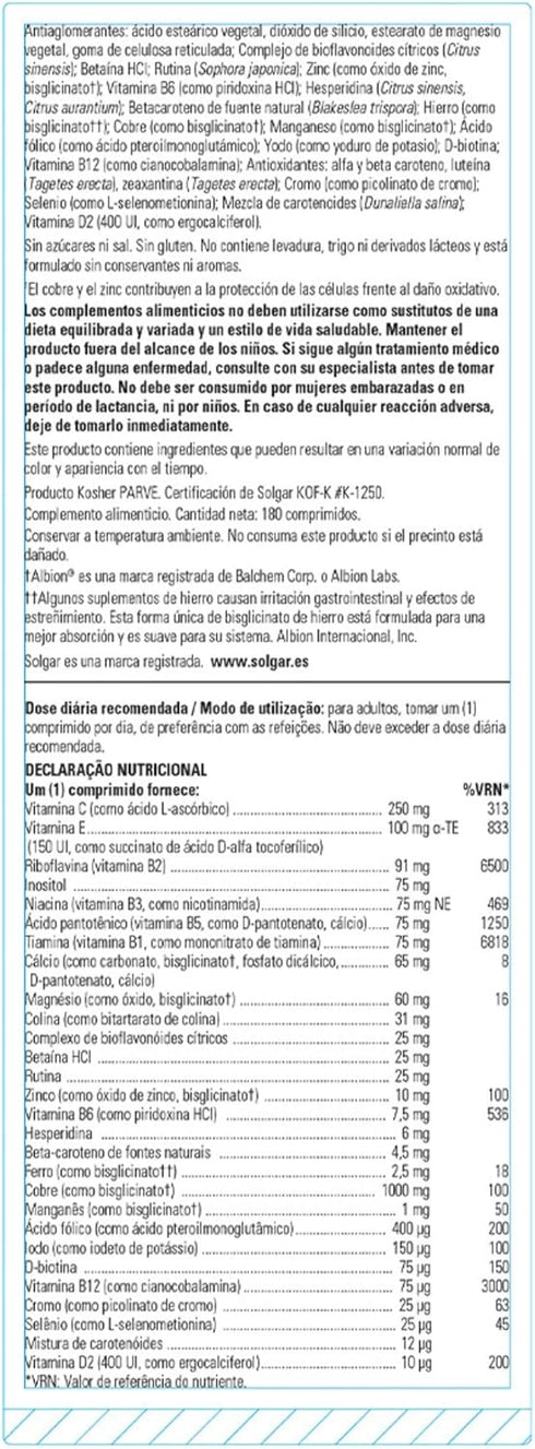 Solgar Formula VM-75, 180 Tablets - Multivitamin with Chelated Minerals, Vegan, Gluten Free