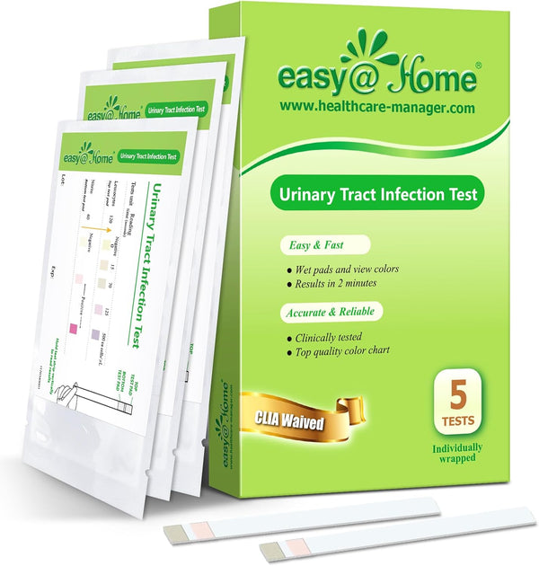Easy@Home UTI Test Strips: Accurate Urinary Tract Test Kit for Women & Men, Quick Results, OTC Use (5 Pack)