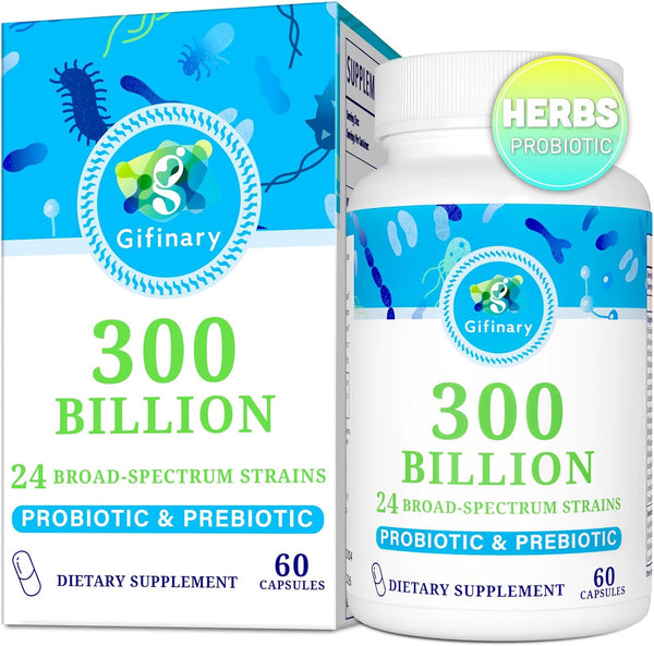 Probiotics for Women and Men, 300 Billion CFU, 24 Strains with 15 Organic Herbs for Digestive, Immune & Whole-Body