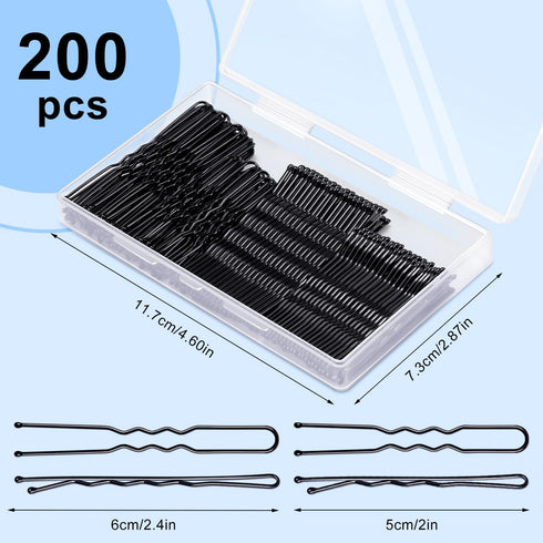 TsMADDTs Bobby Pins Hair Pins Kit, 200PCS Bobby Pins Black and U Hair Pins for Women, Black Hair Pins for Buns with Box, 2.4 Inch and 2 Inch