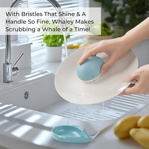 Whale Dish Brush Cute Whale Scrub Brush for Dishes & Veggies, Palm Cleaning Brush, Funny Kitchen Gadget, Sink