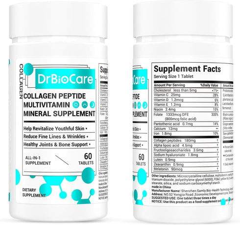 Collagen Peptides for Women - Beauty Vitamin & Mineral Supplement with Vitamin D3, Probiotics, 120 Tablets