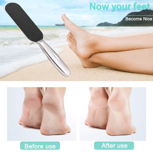 Professional Pedicure Foot File, Coarse/Fine Double Side Reusable Stainless Steel Cracked Skin Corns Callus Remover