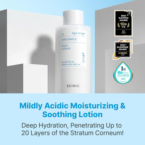 SCINIC The Simple Daily Lotion, Vegan Face Lotion for Sensitive Skin, pH-Balanced Moisture Lotion with Madecassoside.