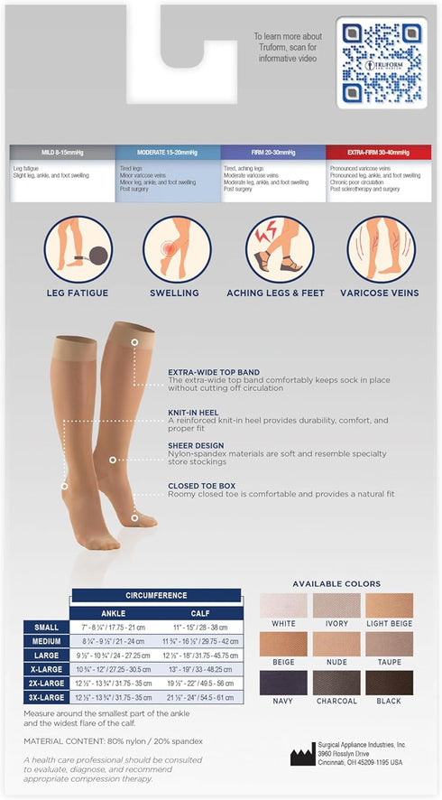 Truform Sheer Compression Stockings, 15-20 mmHg, Women's Knee High, Pink, X-Large