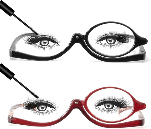 JM 2 Pairs Makeup Reading Glasses Magnifying Flip Down Cosmetic Readers for Women +1.25