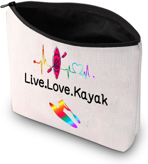 PXTIDY Kayaker Kayaking Gift - Beach Kayak Canoe Lover Cosmetic Bag, Live Love Kayak Canvas Zipper Bag