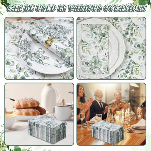 zjdbset 100Pcs Disposable Greenery Guest Napkins Paper Disposable Hand Towels Green Leaves Decorative Paper Dinner Hand