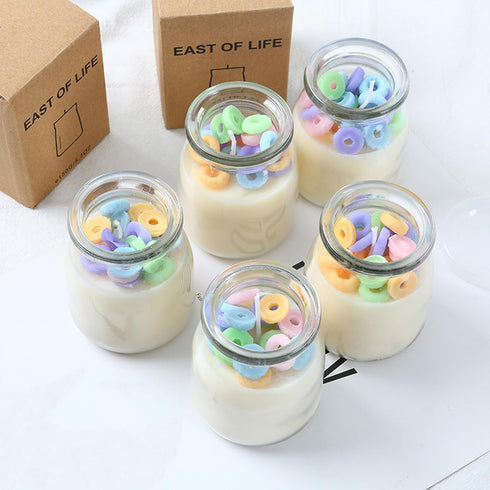 T-shin Jar,230G Pudding Cup Donut Shape Scented Candle Glass Perfume Floral Soy Wax Aesthetic Decorative Aroma Candle
