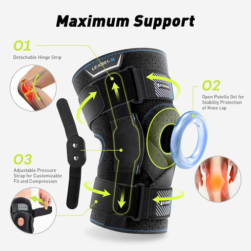 LETSHAKE Hinged Knee Brace for Men Women Adjustable Knee Support with Side Stabilizers for Knee Pain Relief, Meniscus