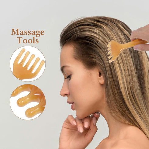 Set ibasenice Amber Gua Sha Scalp Massager with Five-Claw Comb and Wide Tooth Comb, Head Spa Equipment for Hair Massage