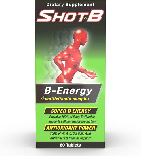Shot B Energy Multivitamin Supplement, Green Tablet, 60 Count