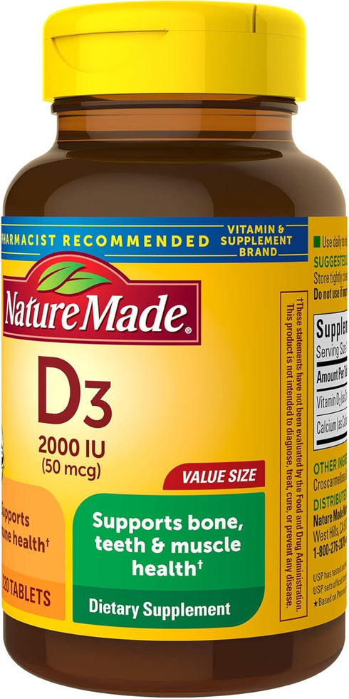 Vitamin D3 220 Tablets - 2000 IU (50 mcg), Supports Immune Health, Strong Bones and Teeth, & Muscle Function, 250%