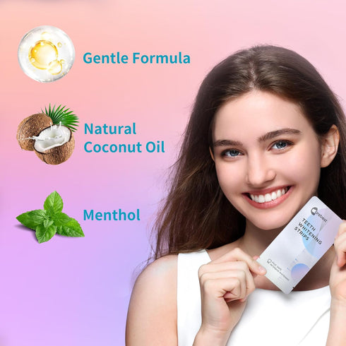Coconut Whitening Strips, 18 Treatments, Enamel Safe Non-Slip Whitening Kit for Sensitive Teeth