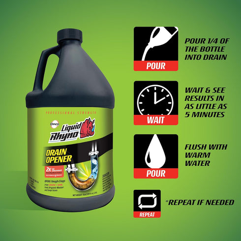 Liquid Rhyno 62 oz. Drain Opener, 2X Concentrate Hair Clog Remover for Sink, Bathtub, Shower, 4 Treatments