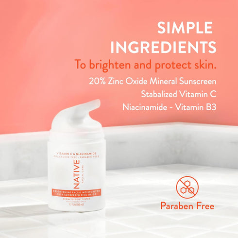 Native Brightening Daily Facial Moisturizer, Gentle Face Lotion with Vitamin C B3 & SPF 30, 1.7 fl oz