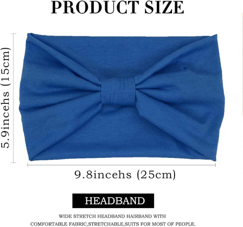 Olbye 6 Pack Wide Headbands for Women - Knotted Turban Elastic Non Slip Hairbands Yoga Workout