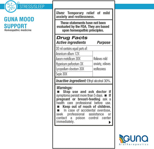GUNA Mood Support Natural Homeopathic Remedy - 1 Ounce to Relieve Stress, Mild Restlessness, and Help with Relaxation