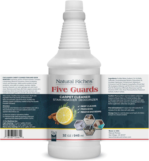 Natural Riches Organic Upholstery Carpet Cleaner Shampoo Solution Machine Use, A Miracle Carpet Cleaner Stain Remover Deodorizing Formula, Use On Rug Carpets Pet and Food Stains 32 fl oz