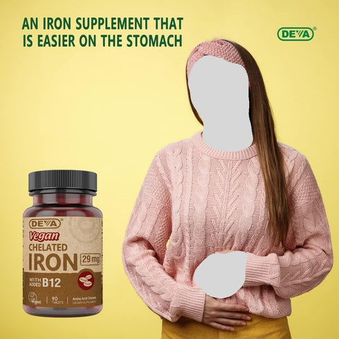 Deva Nutrition Vegan Chelated Iron 29 mg with B-12, 90 Tablets, High Potency