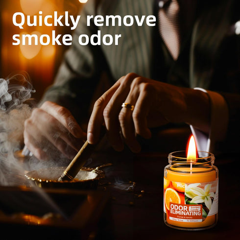 MicCai 99% Set Orange & Vanilla Odor Eliminating Candles for Home Scented, Eliminates of Pet, Smoke, Food and Other