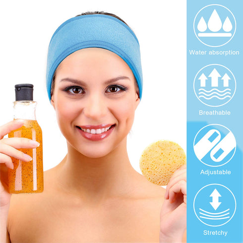 Whaline 4 PCS Spa Headband, Stretch Terry Cloth Makeup Hair Band for Sport Yoga Shower (Blue)