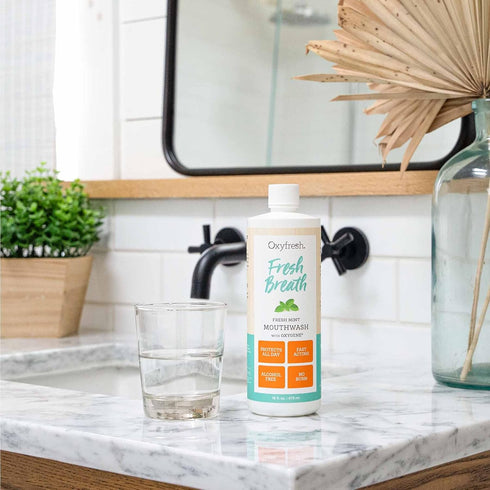 Oxyfresh Fresh Breath Fresh Mint Mouthwash - Dentist Recommended for Long-Lasting Fresh Breath & Healthy Gums, Alcohol