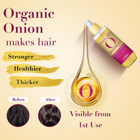 Livon Hair Serum for Men & Women, Sulphate & Paraben Free, Organic Onion Repairing Serum Oil, 3.3 Fl. oz