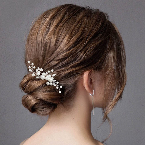 Latious Wedding Bride Pearl Hair Side Comb, Silver Rhinestone Bridal Hair Clips for Women and Girls